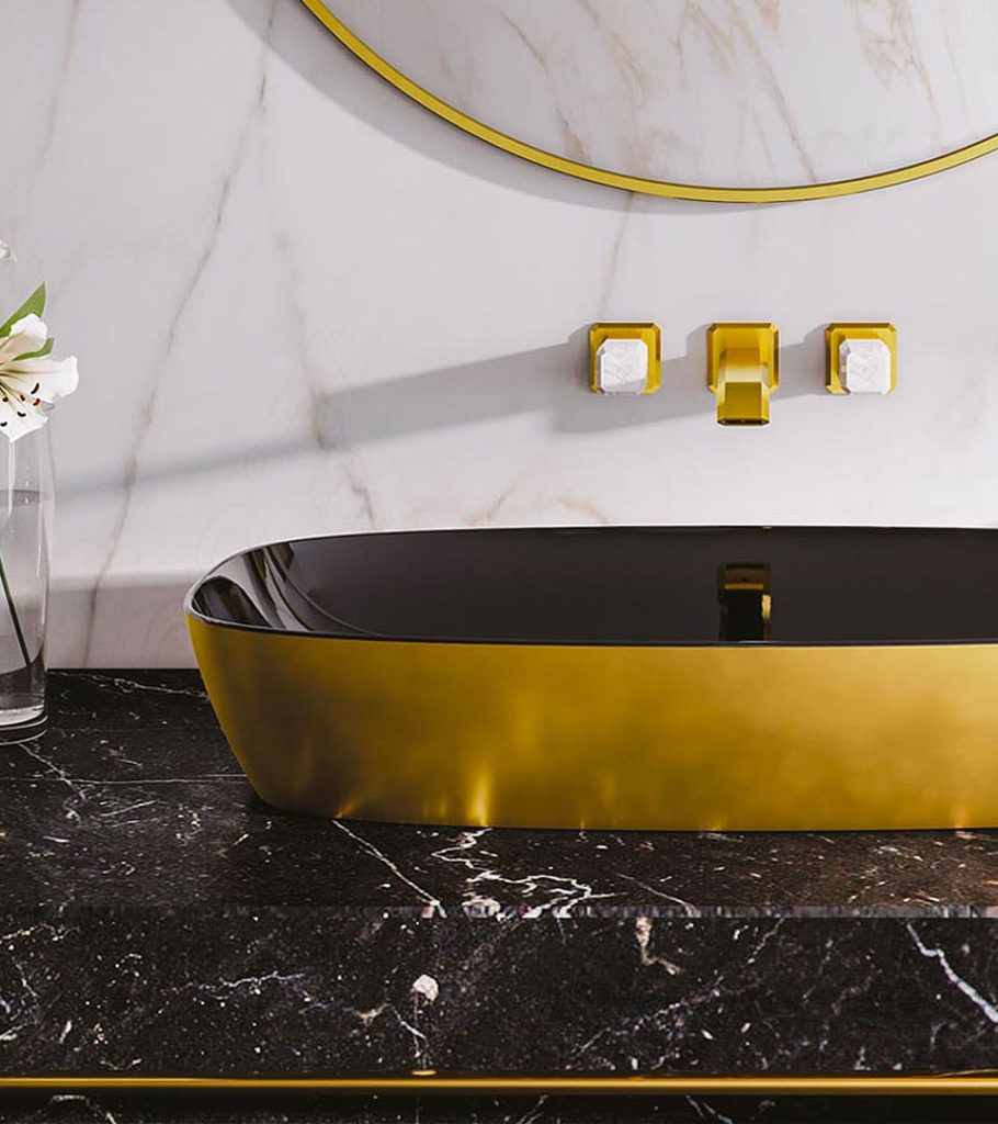 Gold sink and taps by Italian designer Catalano